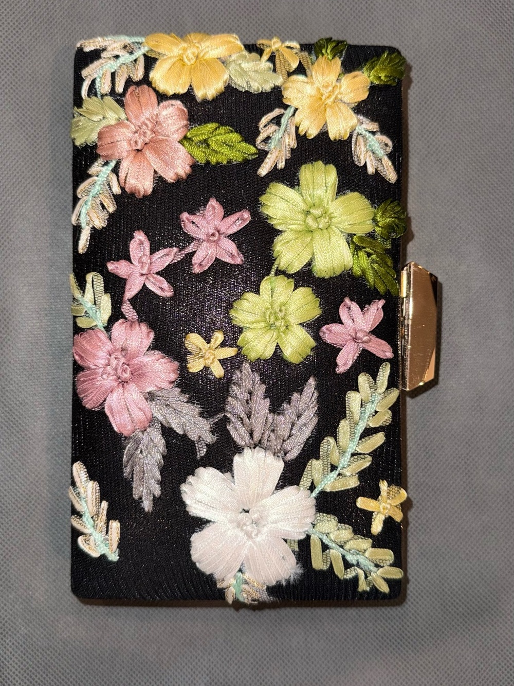 Floral Embroidered Black Evening Clutch